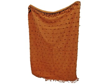 Rust Orange Chunky Loops Hand Loom Woven Sofa Throw Blankets Decorative Throws Chunky Loops Throw Cotton Throws Boho Throw Blankets