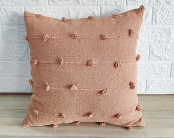 Blush Pink Hand Loom Woven Chunky Loops Natural Cotton Hand Dyed Pillow Cover Boho Textured Cushion Cover