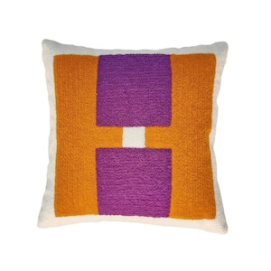 Hand Machine Towel Stitch Embroidered Boho Throw Pillow Cover Mustard Lilac Purple Ivory Cushion Cover Decorative 50x50 Textured Pillow Case