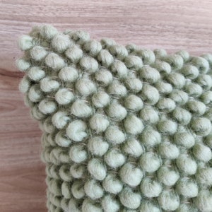 Sage Green / Light Forest Green Chunky Loops Wool Hand Woven 12x20, 14x20, 16x16, 18x18 , 20x20 Inches Decorative Throw Pillow Cover image 8