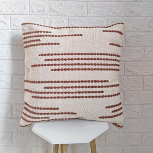 Dusty Orange & Ivory Hand Loom Woven Tufted 100% Textured Cotton 20x20 Inches Decorative Cushion Cover Handmade Boho Throw Pillow Case