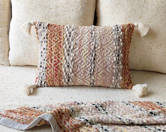 Cotton Chenille Woven Gray & Rust Pillow Cover Boho Throw Pillow Cover Sofa Cushion Cover