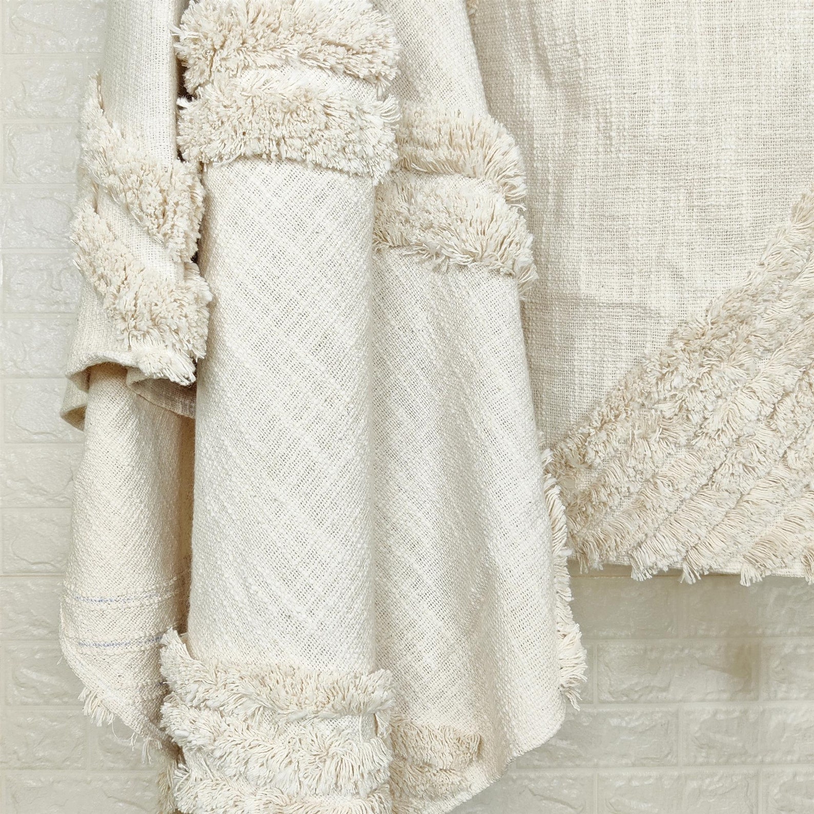 100% Cotton Throw | Natural White Cotton Tufted Textured 52x72 Inches ...