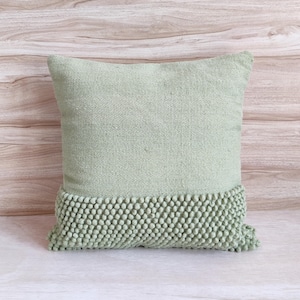 Sage Green / Light Forest Green Chunky Loops Wool Hand Woven 12x20, 14x20, 16x16, 18x18 , 20x20 Inches Decorative Throw Pillow Cover