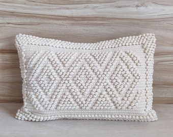 Ivory Cream Off White Hand Loom Woven Chunky Loops Natural Cotton Pillow Cover Boho Textured Cushion Cover