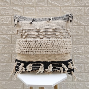 Beige Crema Avorio 100% cotone tessuto a mano telaio 18x18 pollici Boho decorativo copricuscino strutturato federa