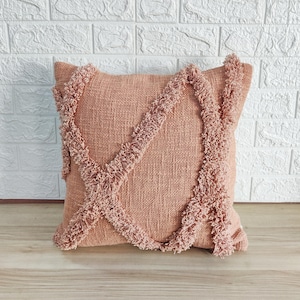 Blush Pink Embroidered Tufted Textured 100% Raw Cotton 18x18 , 20x20 , 22x22 , 24x24 Inches Decorative Throw Pillow Cover
