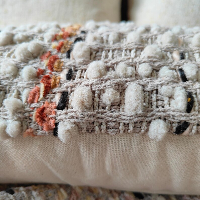 Cotton Chenille Woven Gray & Rust Pillow Cover Boho Throw Pillow Cover