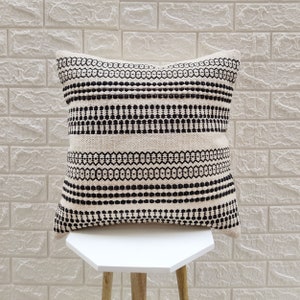 Ivory Black Pillow Case 100% Cotton Hand Loom Woven 18x18 Inches (45x45 Cm) Boho Decorative Throw Pillow Cover Cushion Cover
