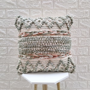 Federa per cuscino strutturata in cotone multicolore verde chiaro tessuto con telaio a mano 18x18 pollici Boho decorativo