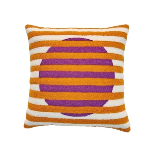 Hand Machine Towel Stitch Embroidered Boho Throw Pillow Cover Mustard Lilac Purple Ivory Cushion Cover Decorative 50x50 Textured Pillow Case