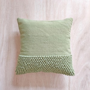 Sage Green / Light Forest Green Chunky Loops Wool Hand Woven 12x20, 14x20, 16x16, 18x18 , 20x20 Inches Decorative Throw Pillow Cover image 1