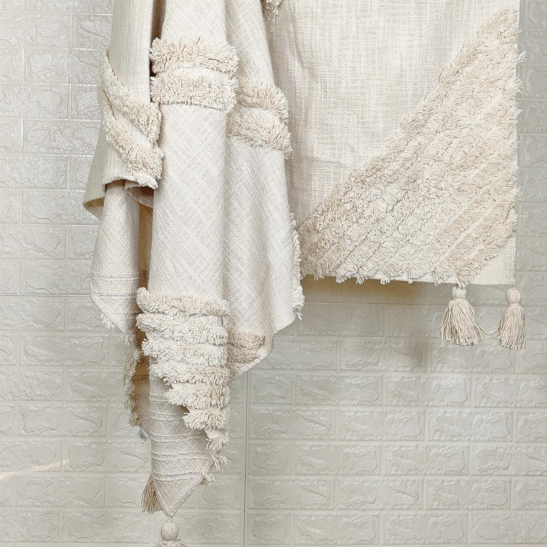 100% Cotton Throw | Natural White Cotton Tufted Textured 52x72 Inches ...