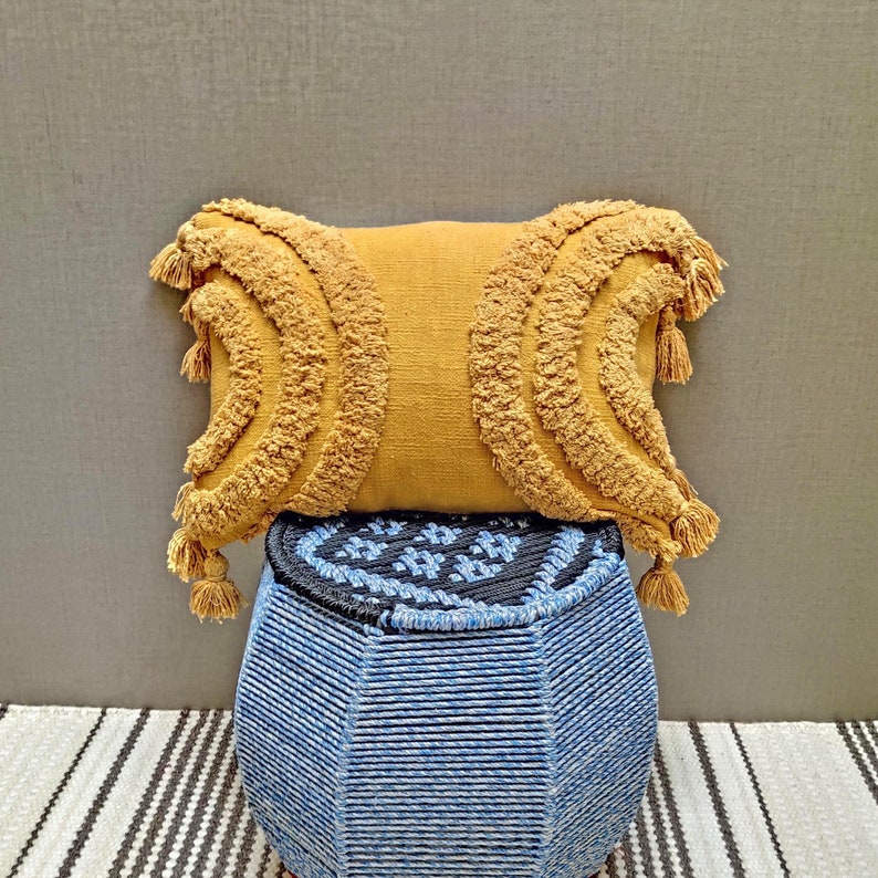 Mustard Yellow Tassel Pillow Cover Boho Textured Pillow Case Etsy