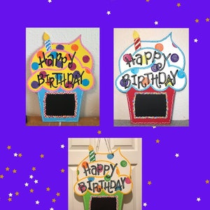 Reusable Birthday Cupcake Door Hanger, Porch decor, birthday cupcake with chalkboard, Birthday Party Sign, Birthday Party Wreath,