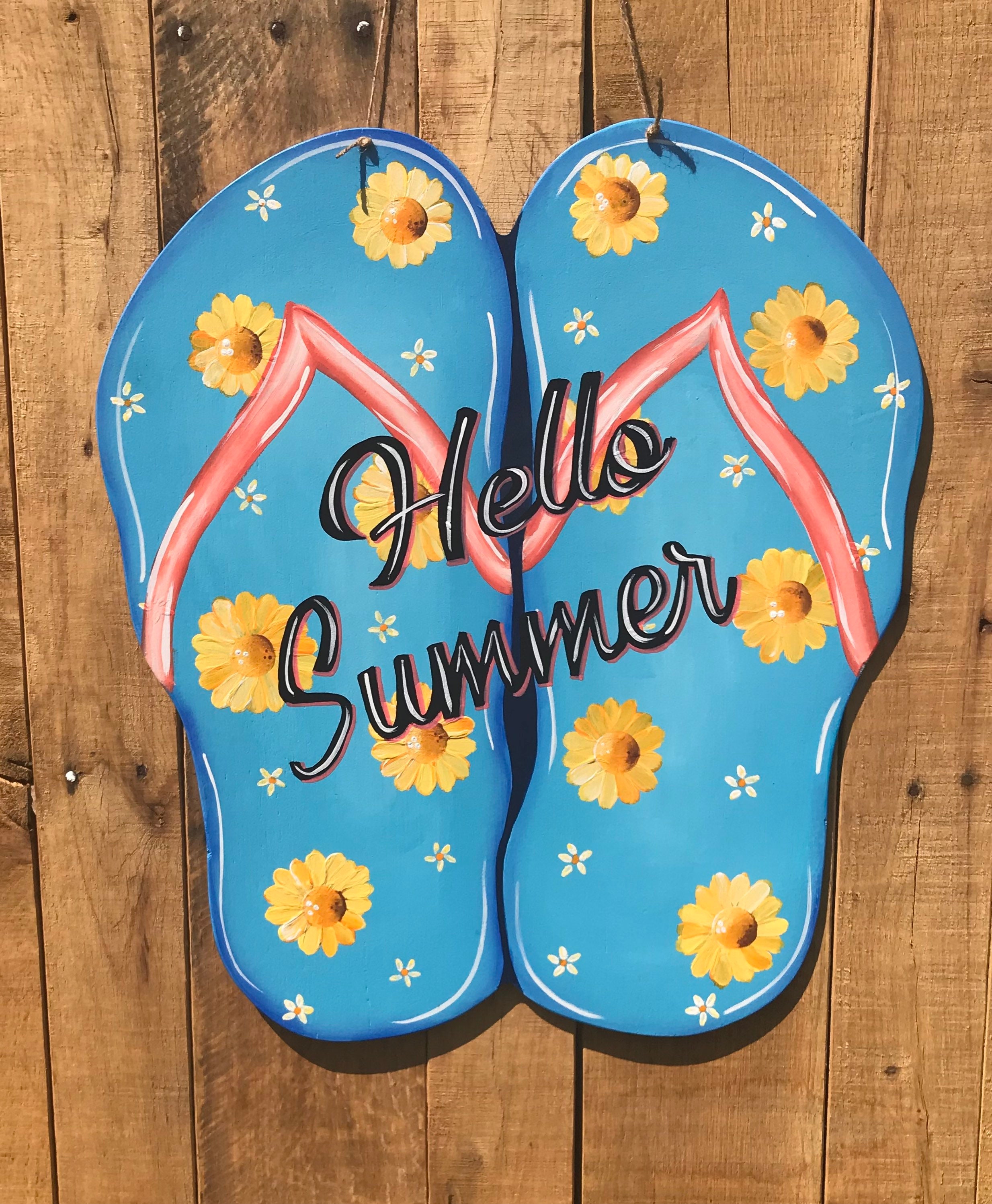 Hello Summer Flip Flop Door Hanger: Floral Patio Decor - Etsy
