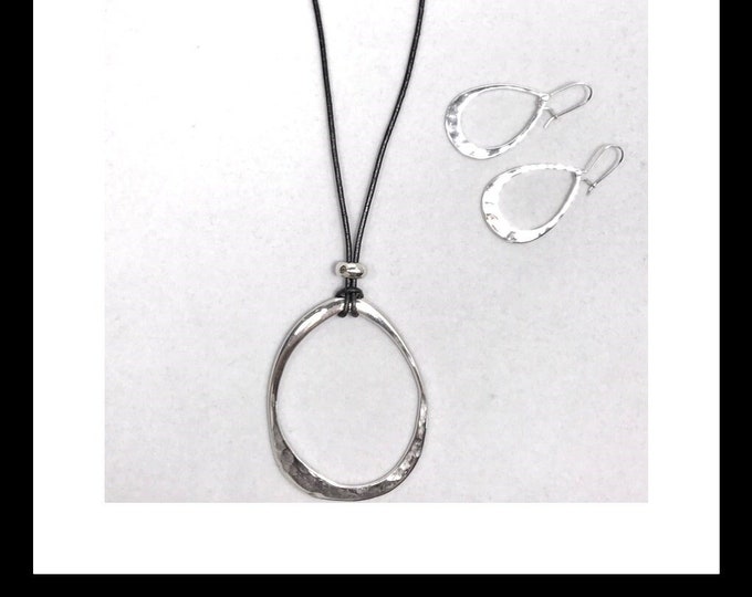 Hammered Teardrop Necklace,  Hammered Necklace Set, Teardrop Earrings and necklace set, artisan necklace set