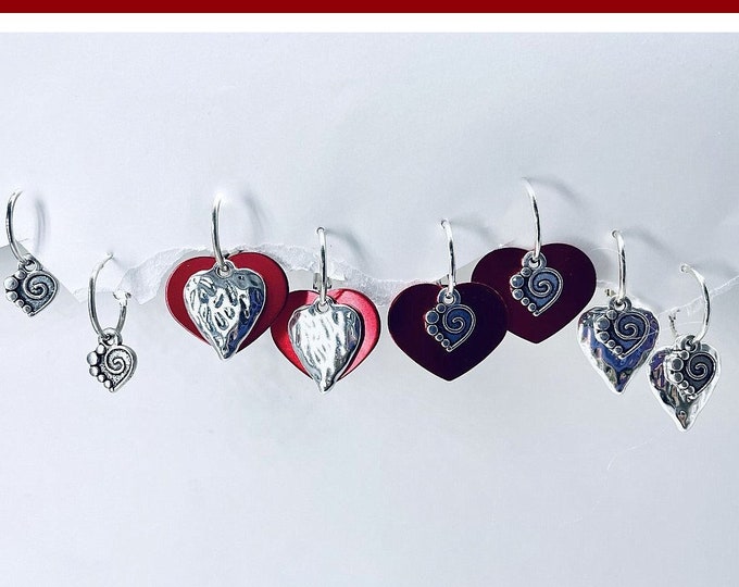 Heart Charms Set, heart Earrings, Heart 3 Pair Special, Heart Earrings, Valentines Heart Charms, Artistic Valentines Earrings