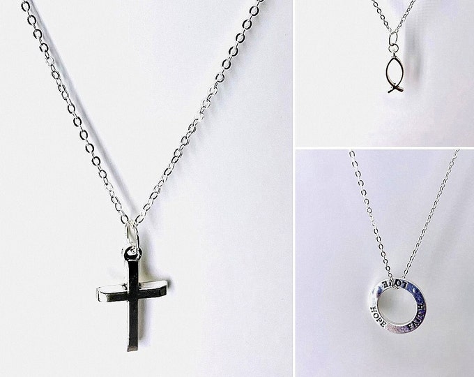 Faith Necklace, Faith Necklace Set, Christian Necklace, Cross Necklace, Faith hope love necklace, Religious necklace set