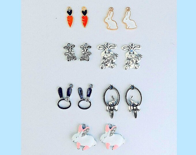 Rabbit charms on hoops. bunny charms, rabbit charms, carrot charms, interchangeable, Bunnies, Carrots,