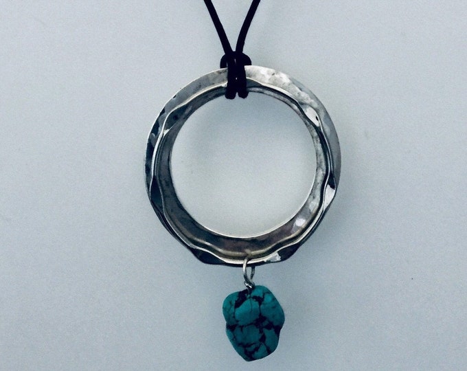 Urban Turquoise Necklace Set, Hammered silver Necklace, Interchangeable Turquoise necklace