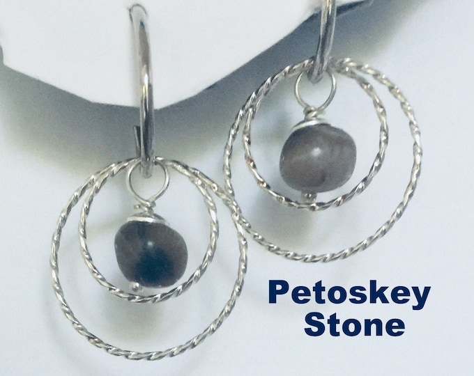 Petoskey Stone Earrings, Made in Michigan Earrings, Michigan earrings, natural Petoskey Stones Earrings