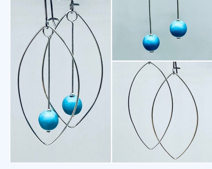 Sterling Silver Turquoise Earrings, Interchangeable Turquoise Earrings, Long Silver turquoise Earrings, Natural Turquoise Sterling Earrings