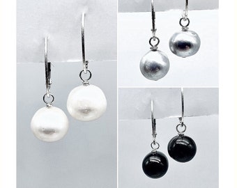 Sterling Silver Pearl Earring Set: Interchangeable Black, White & Gray Pearls