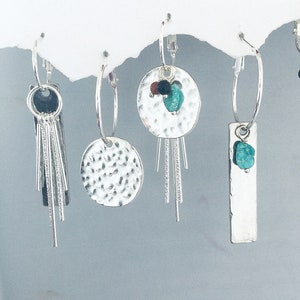Hammered Dangle Silver Earrings, Interchangeable, Bohemian Boho Chic Earring Set, Handmade Dangle earrings