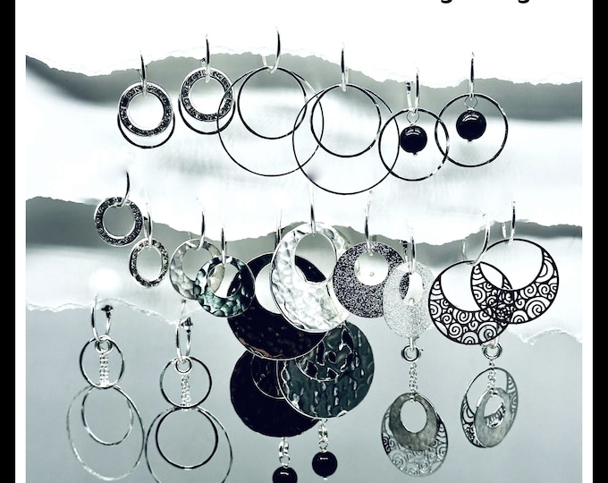 Interchangeable Silver Earring Set: Hammered Hoops & Dangle earrings