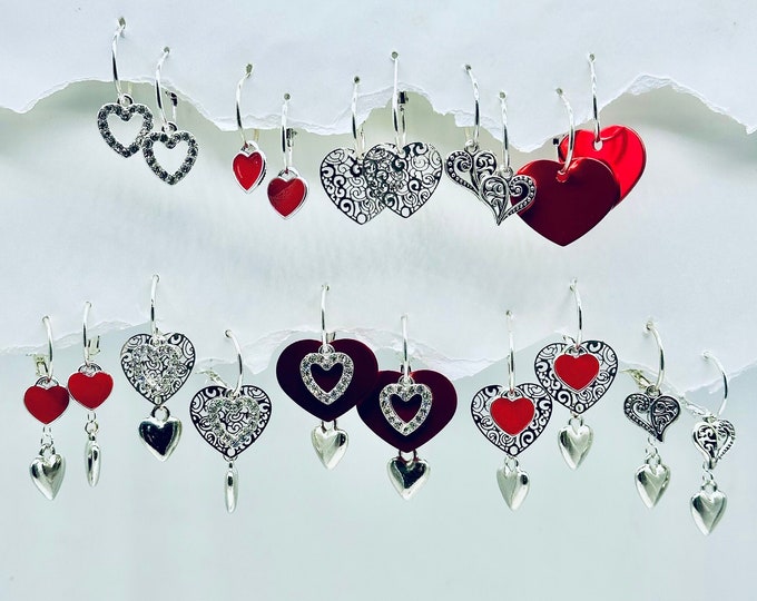 Valentine Heart Red Glitz Earring, Valentine Heart Interchangeable Earring, Red Heart Earrings, Valentine Dangle Earrings