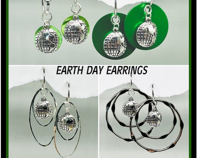 Earth Earrings, earth Charms, Earth hoop earrings, hoop earrings earth, Charms for hoops, Earth Day Hoolas