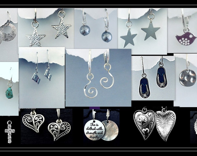 Silver Charms, Hoola chars,, wing charms, heart charms, pearl charms, turquoise charm, star charm, flip flop charms