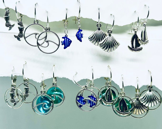 Summer Earring Set, Interchangeable summer earrings, dangle earrings, sailboat earrings, mermaid earrings