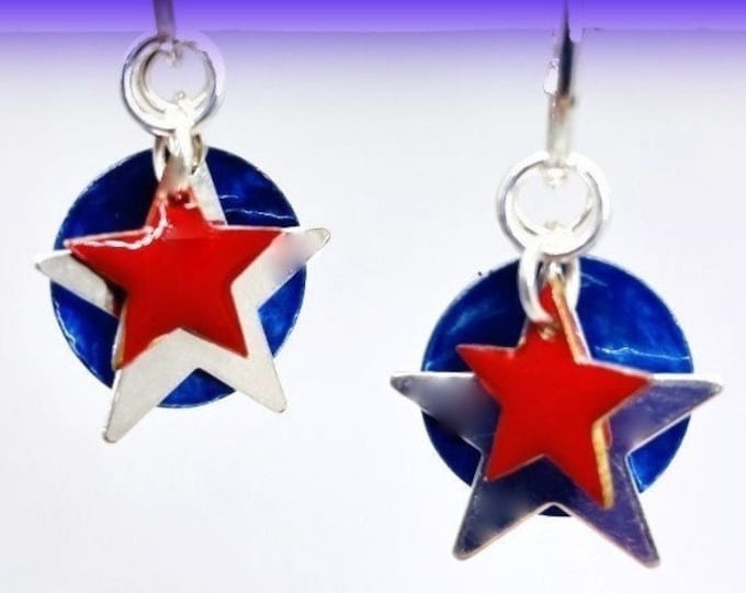 Patriotic Earrings, Small star earrings  USA Flag earrings, Memorial Day earrings, Small Silver star earrings, Mini Red star earrings