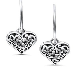 Filigree Heart Hoop Earrings:  Silver earrings