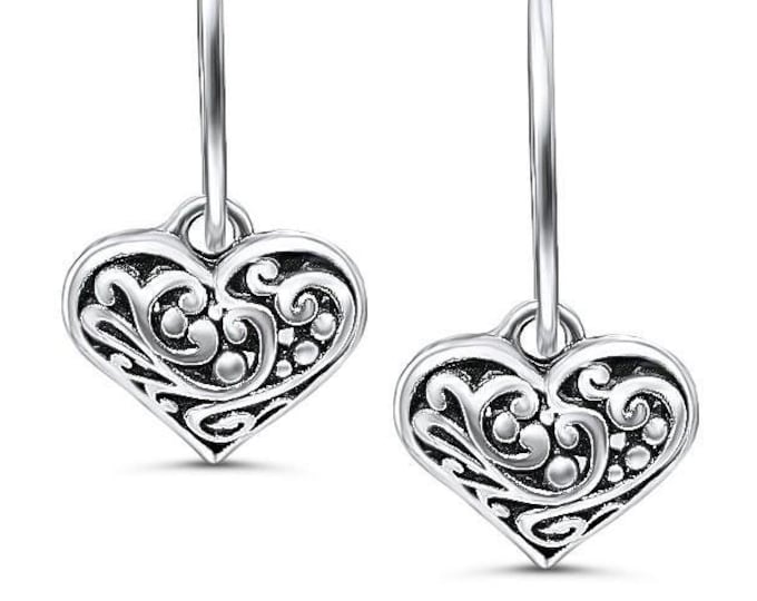 Filigree Heart Hoop Earrings:  Silver earrings