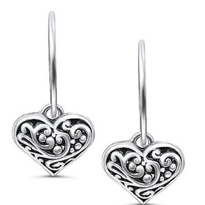 Heart hoop earrings, filigree heart earrings silver, silver heart earrings, silver heart hoop earring, filigree heart earrings