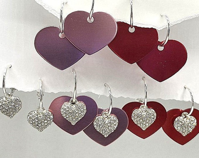 Bling heart Earrings, Bling heart jewelry set, Valentines Bling Earrings, Red heart earring, sparkle heart earrings, pink heart earrings