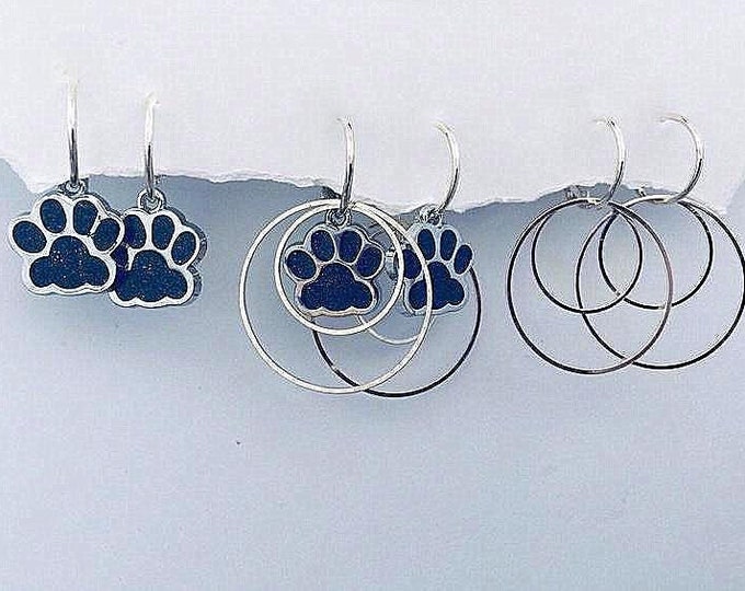 Pet Paw Earrings, Pet earrings interchangeable, Dog earrings, cat earring, Pet earrings, pet charms on hoops