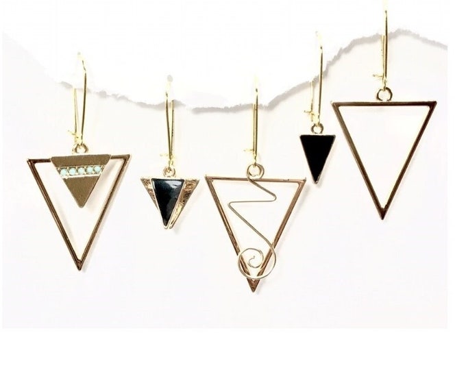 Gold Earrings, Geometric Gold Earrings, Triangle Gold Earrings, Artistic Gold Earrings, Interchangeable gold earrings