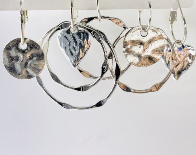 Hammered Heart Earring, Valentine Silver Earring, Silver Earrings Interchangeable, Heart Earring Set, Heart Earrings, Hammered Heart earring
