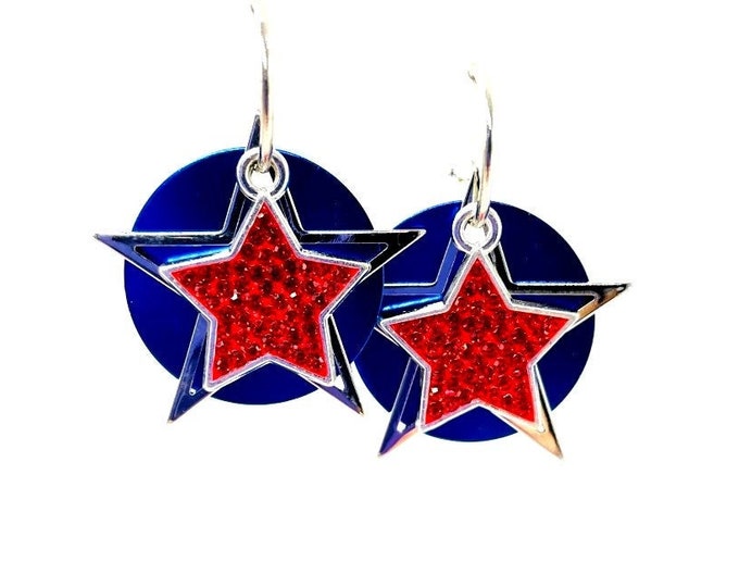 4th of July  Sparkle Star Earrings Patriotic Star Earrings USA earrings, Interchangeable earrings, star flag charms