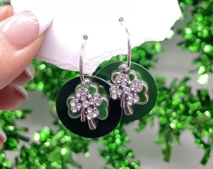 St Patrick's Day earrings, St Pats Day Earrings Interchangeable, St Pats Day earrings, Irish Shamrock earrings sparkle