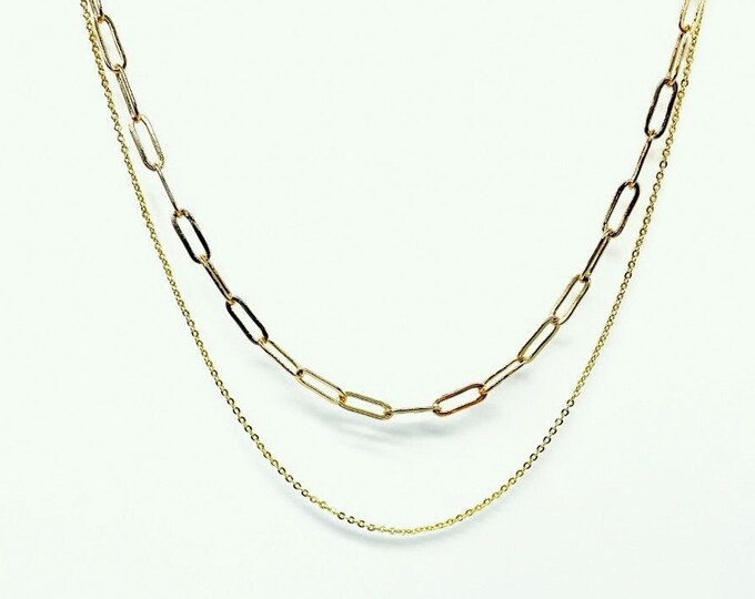 Gold Paperclip Necklace, Paperclip Necklace Set, Paperclip chain Necklace, 2 Chain Necklace set, Gold Paperclip Neckace set, Mini Pendants