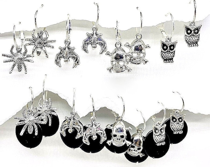 Halloween earrings small skull and crossbones, Scary earrings,  Skeleton Earrings, Interchangeable Halloween earrings,