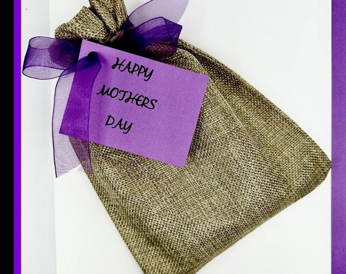 Mother's  Day Gift bag  with purple ribbon and tag, Khaki gift bag, jewelry gift bag, Mothers Day gift bag for jewelry