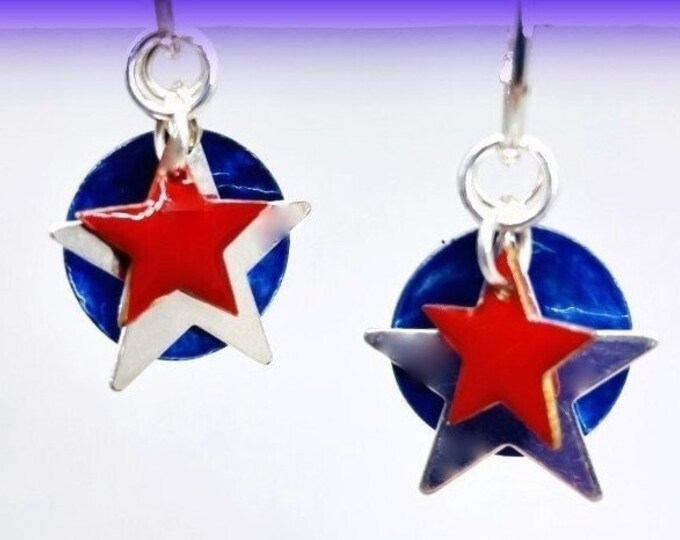 4th of July earring, patriotic, earrings, Small star earrings, USA Flag earrings, Mini Red star earrings, flag dangle earrings
