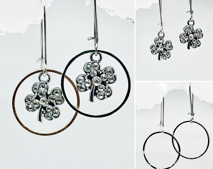 St Patricks Day Earring, Shamrock silver earring, Small Shamrock earring, Mini shamrock Silver earring interchangeable,