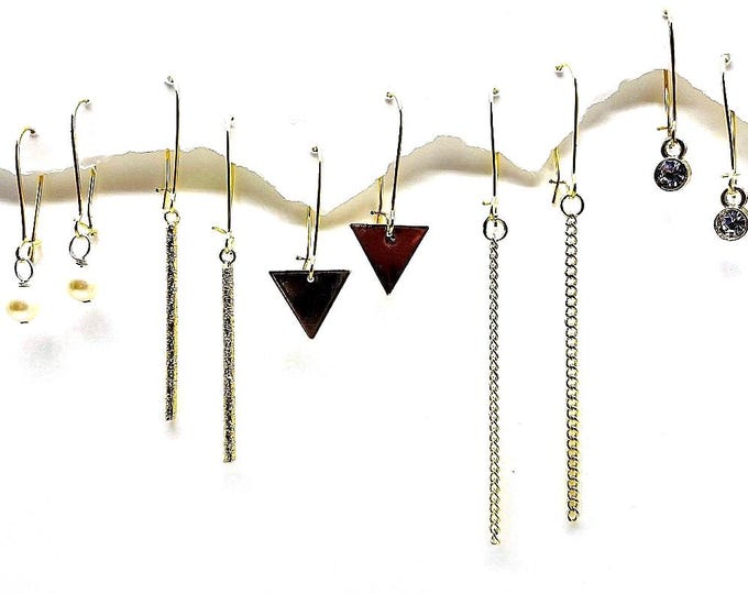 Minimalist Gold Dangle Earrings: Interchangeable Charm Set